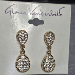 Gloria Vanderbilt Gold Rhinestone Tear Drop Post back Earrings